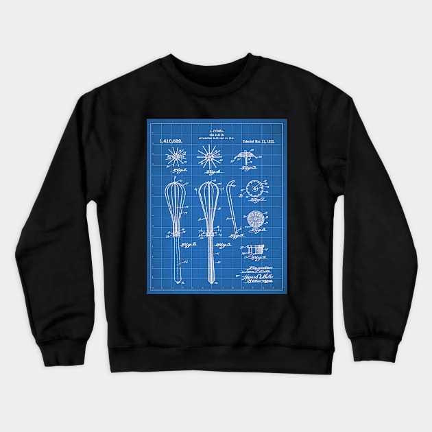 Whisk Patent - Baking Art - Blueprint Crewneck Sweatshirt by patentpress